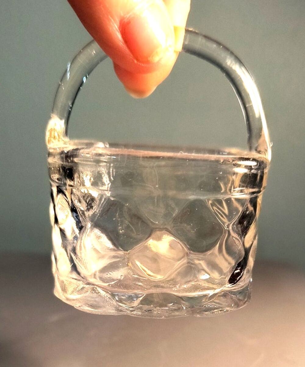 803. Vintage Clear Glass Basket Trinket or Ring Basket